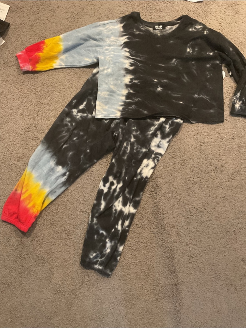 NWT Jolie & Joy Tie Dye Blue Rainbow Sweashirt & sweatpants set Loungwear sz 2X - Picture 4 of 8